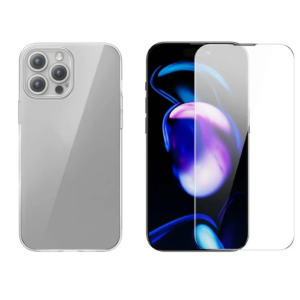 Northcity iPhone 15 Pro Schott Serisi Şeffaf Silikon Kılıf + Temperli Ekran Koruyucu - Tam Koruma ve Şeffaf Tasarım