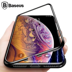 Northcity iPhone XS Max Manyetik Metal Frame Kılıf - Tempered Glass Arka Kısım ve 360° Koruma