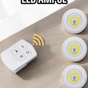 Northcity Led Lamba 3'lü Uzaktan Kumandalı Yapışkanlı Beyaz Işık - Kablosuz Spot LED Aydınlatma
