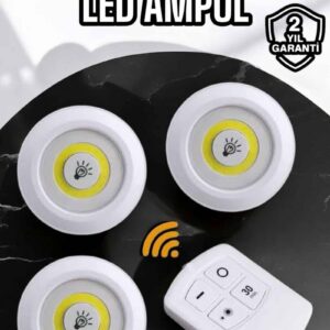 Northcity Spot Lamba Led Işık 3'lü Uzaktan Kumandalı Pilli Yapışkanlı Kablosuz - Kablosuz LED Aydınlatma Çözümü