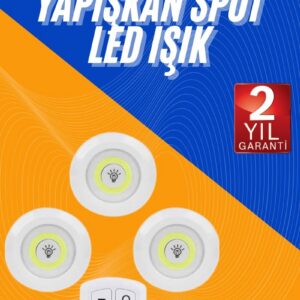 Northcity Uzaktan Kumandalı 3'lü Spot LED Lamba Seti - Kablosuz Dolap ve Raf Işığı