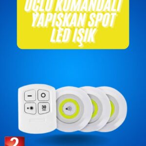 Northcity 3'lü Spot Led Işık Lamba - Yapışkanlı, Uzaktan Kumandalı, Montajsız ve Pilli