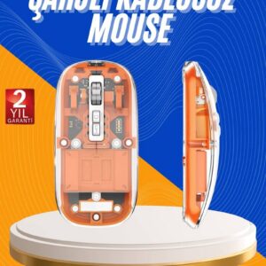 Northcity Kablosuz Şarjlı Sessiz Bluetooth 5.0 Şeffaf Mouse Fare - Ergonomik Tasarım ve Çok Modlu Bağlantı