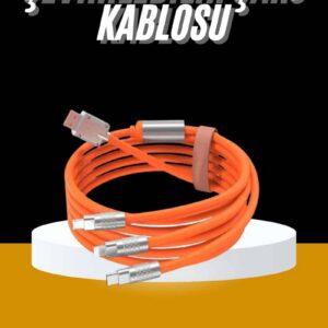 Northcity 120W 3'ü 1 Arada Silikon Şarj Kablosu - USB-C Hızlı Şarj & 180° Dönen Başlık
