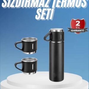 Northcity Paslanmaz Çelik 3 Bardaklı Siyah Termos Seti - Vakumlu Kapağlı Sıcak & Soğuk İçecek Çözümü