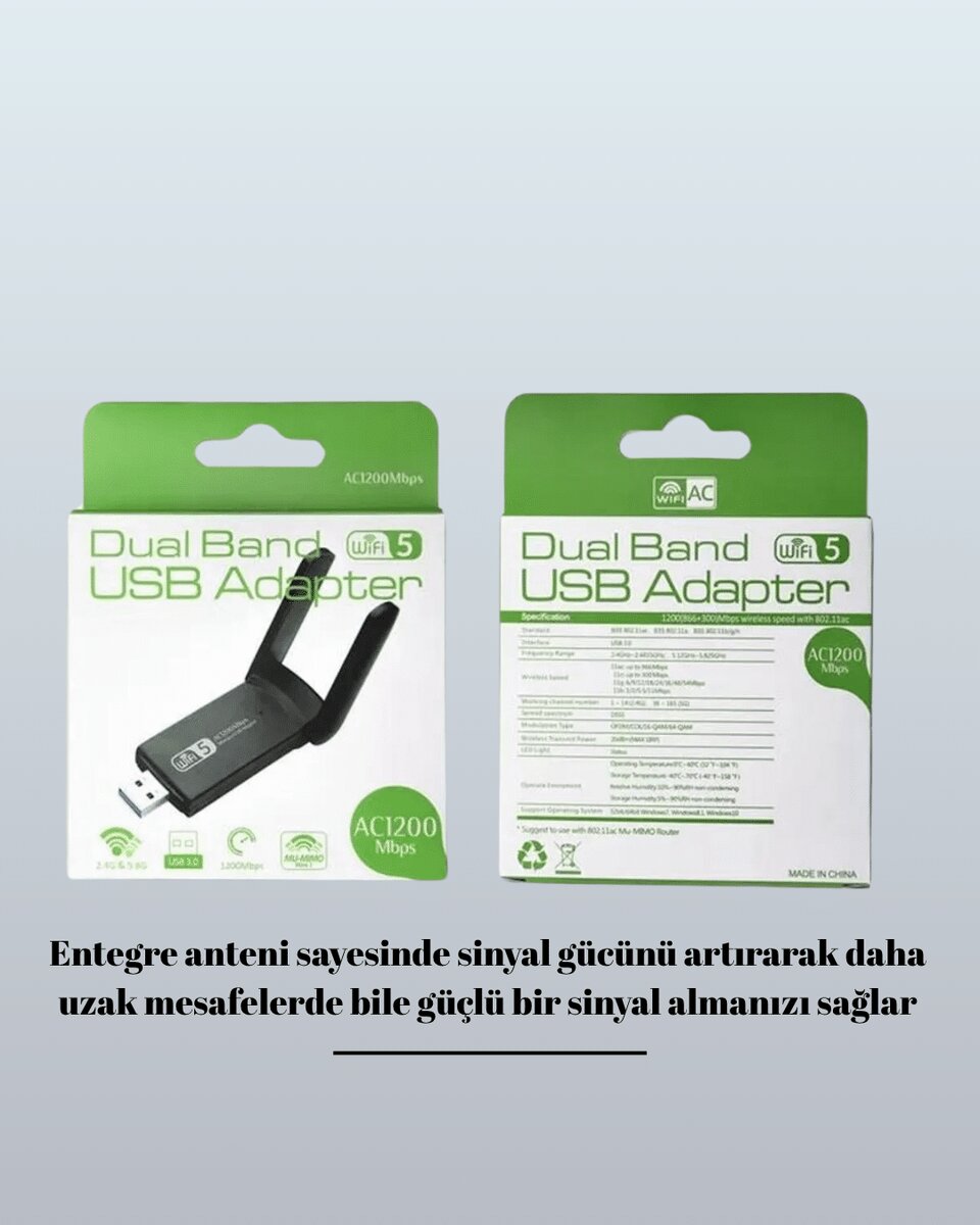 Northcity USB 3.0 Kablosuz Adaptör – 2.4GHz & 5GHz Hızlı Bağlantı Çözümü - Görsel 4