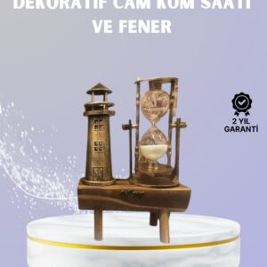 Northcity Ahşap Kum Saati ve Deniz Feneri Figürü - Masaüstü Dekorasyonu, 15x20 cm