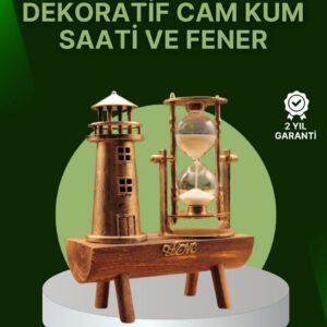 Northcity Vintage Kum Saati + Deniz Feneri – Ahşap Gövdeli Masa Üstü Dekor | 15x20 cm