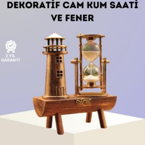 Northcity Dekoratif Ahşap Kum Saati ve Deniz Feneri Masa Süsü – Sahil Temalı Şık Dekorasyon