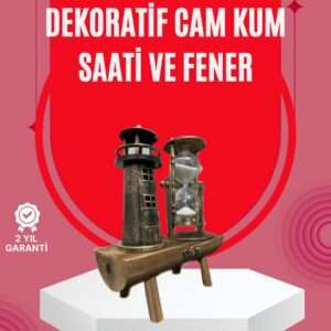 Northcity Ahşap Gövdeli Deniz Feneri Formlu Kum Saati - 15x20 cm Masa Dekoru