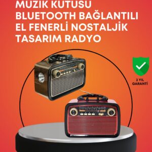 Northcity Nostaljik Radyo Görünümlü Bluetooth Hoparlör – FM/AM Kablosuz Şarj Edilebilir, 360° Ses