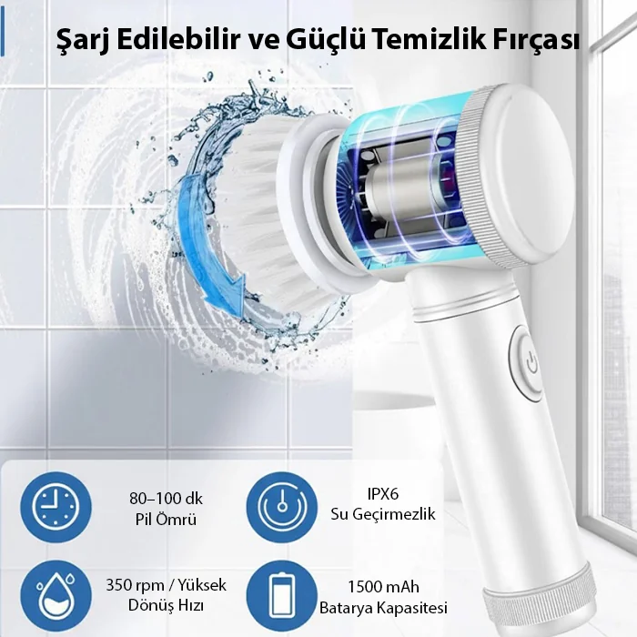 Northcity ALLY Magic Brush 5in1 Fırça Başlıklı Şarjlı Temizleme Fırçası Banyo/Fayans/Zemin Temizleyici-(5775) - Görsel 2