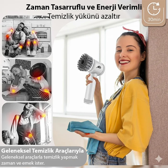 Northcity ALLY Magic Brush 5in1 Fırça Başlıklı Şarjlı Temizleme Fırçası Banyo/Fayans/Zemin Temizleyici-(5775) - Görsel 4