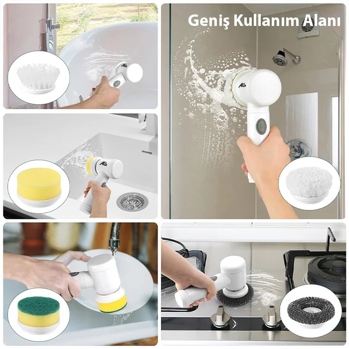 Northcity ALLY Magic Brush 5in1 Fırça Başlıklı Şarjlı Temizleme Fırçası Banyo/Fayans/Zemin Temizleyici-(5775) - Görsel 5