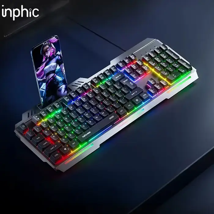 Northcity Inphic K2 USB Kablolu Oyun Klavyesi 104-Key Sessiz Oyun Klavyesi Bilgisayar Laptop için Cep telefonu yerleştirme alanı-(5775)