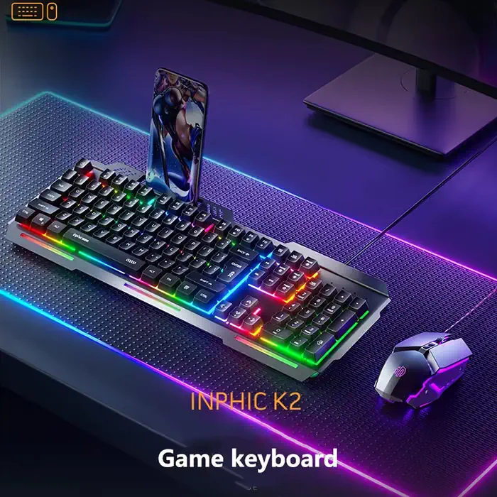 Northcity Inphic K2 USB Kablolu Oyun Klavyesi 104-Key Sessiz Oyun Klavyesi Bilgisayar Laptop için Cep telefonu yerleştirme alanı-(5775) - Görsel 2