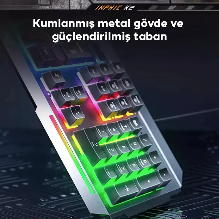 Northcity Inphic K2 USB Kablolu Oyun Klavyesi 104-Key Sessiz Oyun Klavyesi Bilgisayar Laptop için Cep telefonu yerleştirme alanı-(5775) - Görsel 3