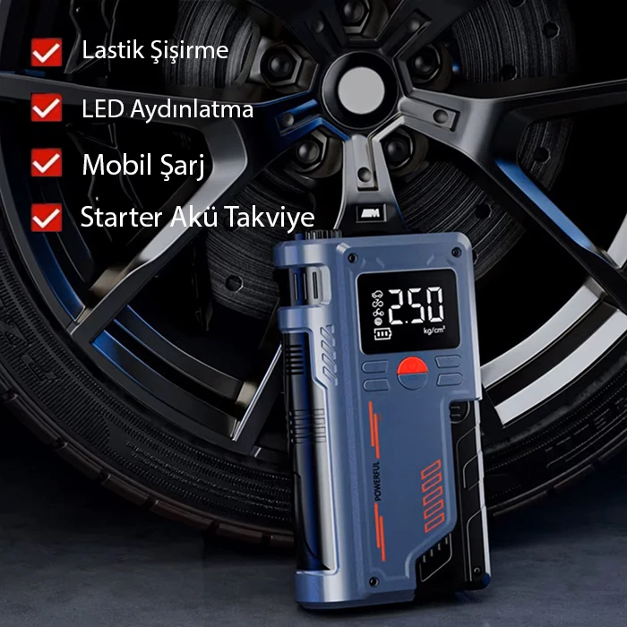 Northcity EZERE ST-9631 Pro Taşınabilir Göstergeli Araç Lastik Şişirme Ve Starter Akü Takviye Seti-(5775) - Görsel 2